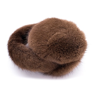 Real Mink Fur Earmuffs with Halo Band - Women&#39;s Fall and Winter Fashion - Winter Hat - Brown Soft & Trendy Ear Warmers - Luna