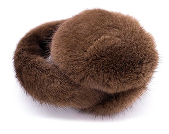 Real Mink Fur Earmuffs with Halo Band - Women's Fall and Winter Fashion - Winter Hat - Brown Soft & Trendy Ear Warmers - Luna