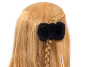 Mink Fur Bow Shaped Hair Clip - Cute Fuzzy Hair Pin - Hair 