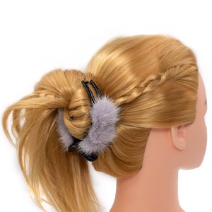 Mink Fur Claw Clip - Unique Pompom Hair Clip for All Hair Types - Fur Fashion Hair Accessory - Gray