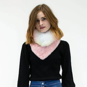 Real Mink Fur Collar with Fox Fur Trim - Winter Fashion Neck Warmer - Infinity Scarf - Luxury Scarf - Soft Knitted Mink - Pink