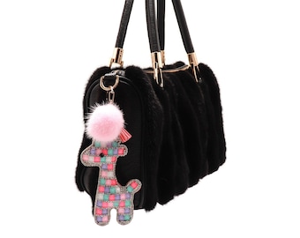 Lux Accessories Pink Crystal Sticker Stone Faux Fur Pom Pom Keychain Bag Charm 