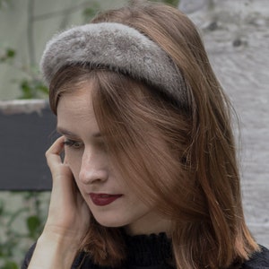 Real Mink Fur Hairband - Fashion Hair Accessory - Fur Headband - Soft Fuzzy Hairband - Trendy Fluffy Head Band - Gray