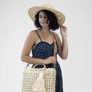 Straw Hat with Tassel Band - Lace Straw Sunhat - Unique Beach Boho Hat - Fashionable Summer Accessory - Natural Beige & Black