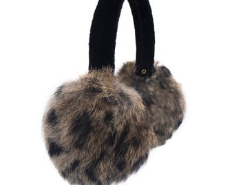 Real Rabbit Fur Earmuff with Velvet Band  - Soft Hair Rabbit - Cute Winter Fuzzy Headband - Ear Warmers - Fashion Accessory - Leopard Print