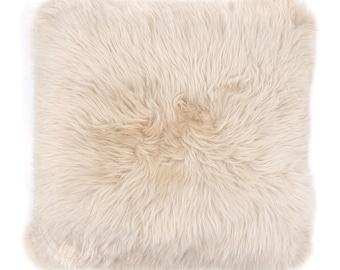 Genuine Sheepskin Pillow - Throw Pillow - Shearling Home Decor - Super Soft Premium Quality Accent Pillow - Luxury Home Goods - Beige
