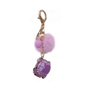 Mink Fur Pom Car Keychain - Bling Cute Car Charm - Luxury Bag Charm - Cute Car Accessories - Backpack and Purse Charm- Purple