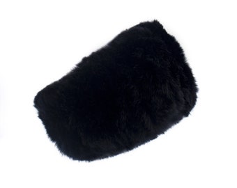 Real Rex Rabbit Fur Textile Knit Headband/Scarf - Women's Luxury Fur Headband - Soft Plush Stretch Headband - Rabbit Headband - Black