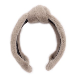 Kunstfell Nerz Haarband mit Knoten - Plüsch Kunstfell Stirnband - Kunstpelz Damen - Veganes flauschiges Haarband - Luxus Stirnband - Beige