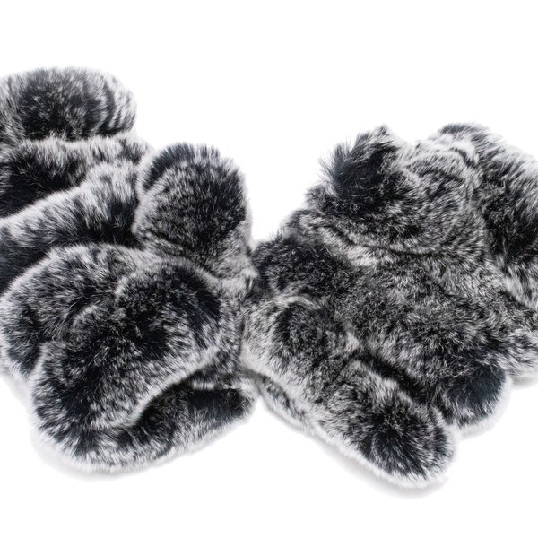 Guantes sin dedos de punto textil de piel de conejo Real Rex - Manoplas para mensajes de texto - Accesorios de moda de invierno para clima frío de lujo para mujer - Black Frost