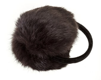 Real Rabbit Fur Earmuff with Velvet Band  - Soft Hair Rabbit - Cute Winter Fuzzy Headband - Ear Warmers - Colorful Fashion Accessory - Brown