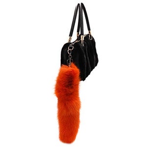 Real Fox Fur Tail Keychain with Heart Clasp - Furry Long Fox Tail Accessory - Cute Fantasy Cosplay Animal Costume - Orange