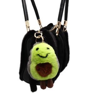 Fluffy Rex Rabbit Fur Avocado Keychain - Pom-Pom Food Charms for Bags, Wallets, Pocketbooks, Keys, and more!