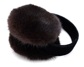 Mink Fur Earmuffs With Black Velvet Band - Fluffy Plush  display picture 3