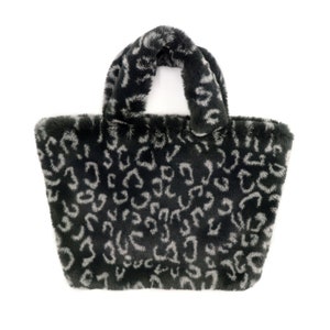 Faux Rex Rabbit Fur Leopard Print Handbag - Fuzzy Tote Bag - Fluffy Cheetah Fur Handbag - Trendy Y2K Style Shoulder Purse - Olive Green