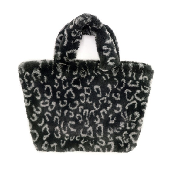 Faux Rex Rabbit Fur Leopard Print Handbag Fuzzy Tote Bag Fluffy Cheetah Fur Handbag Trendy Y2K Style Shoulder Purse Olive Green