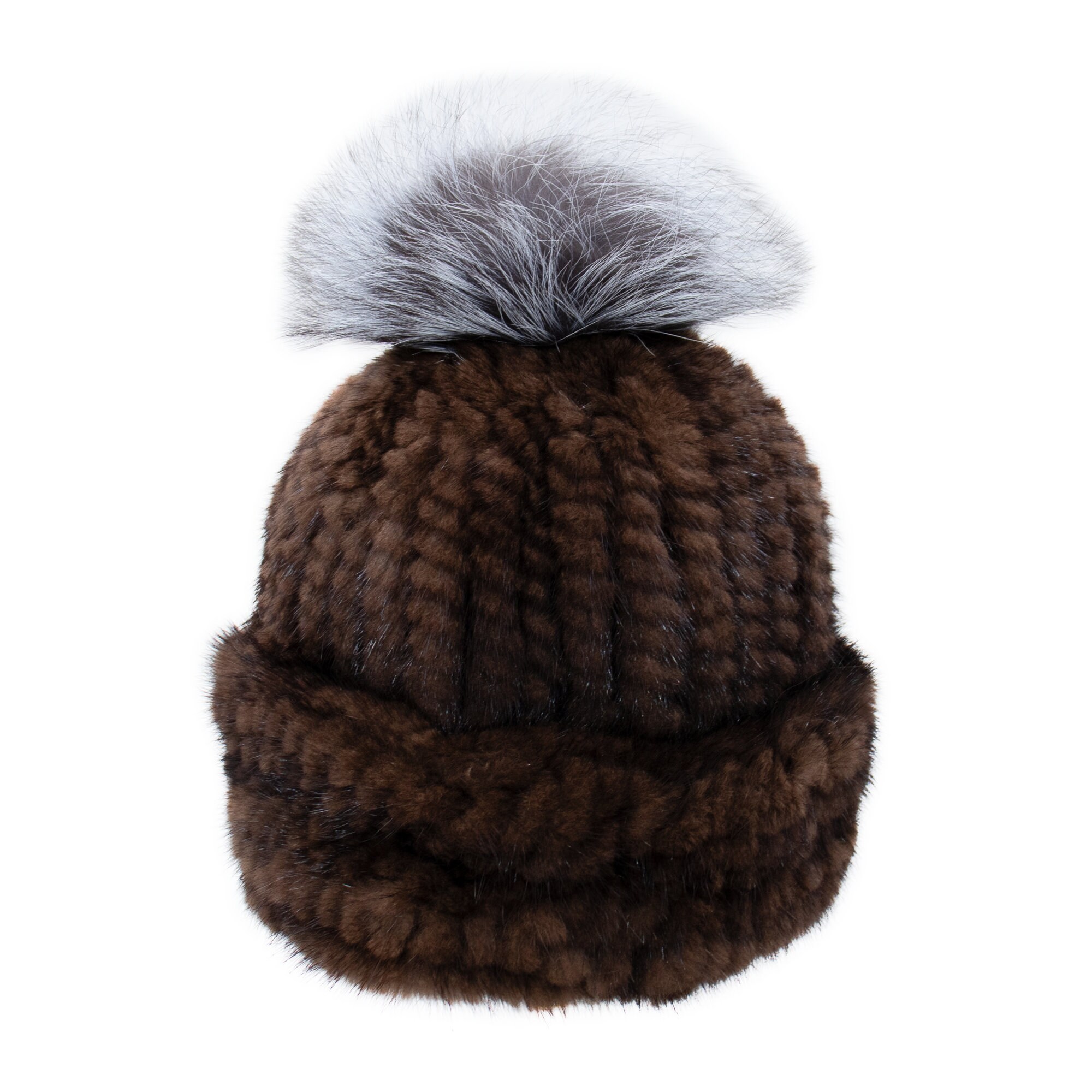 Mink Fur Knitted Winter Hat W Fox Pom - Pompom Beanie  display picture 1