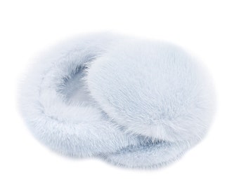 Real Mink Fur Earmuffs with Halo Band - Women's Fall and Winter Fashion - Winter Hat - Brown Soft & Trendy Ear Warmers - Light Blue