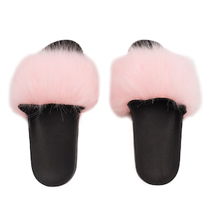 Women&#39;s Faux Fox Fur -Slides -Comfort Faux Fur Slipper - Everyday House Slippers -Comfort Shoes - Fashion Slipper Gift - Pink