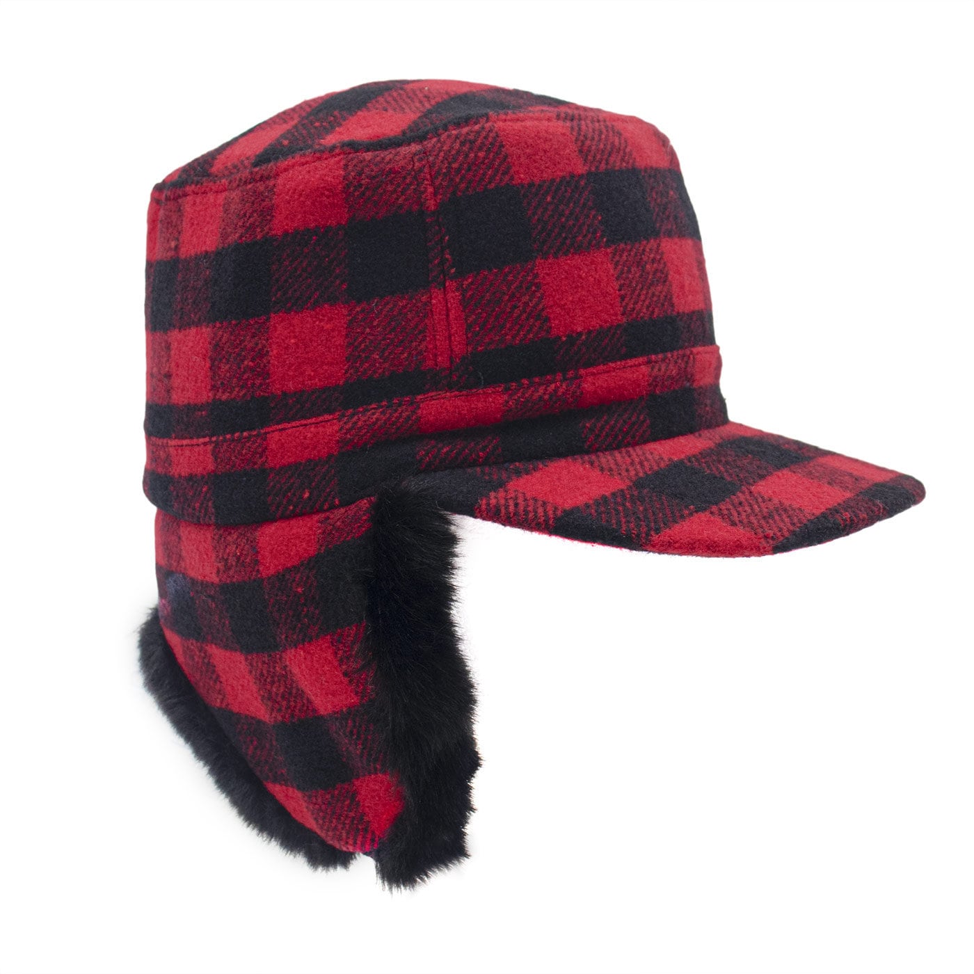 Red Buffalo Plaid Trapper Faux Fur Aviator Hat - Warm Bomber  display picture 2