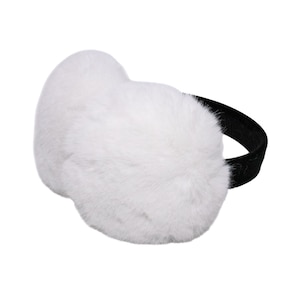 Faux Mink Fur Earmuffs with Velvet Band - Fluffy Plush Earmuffs - Fake Fur Foldable Accessory for Women - Winter Hat Headband - White
