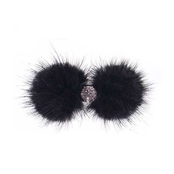 Mink Bling Barrette - Fuzzy Bow Hair Clip - Real Fur Hair  display picture 3