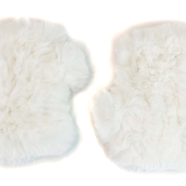 Guantes sin dedos de punto textil de piel de conejo esquilada - Manoplas de piel real para mujer - Guante de mensajes de texto suave y difuso - Moda de invierno - Blanco