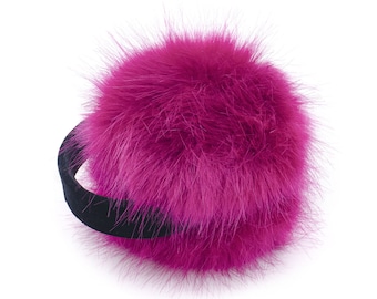 Faux Fox Fur Fox Earmuffs w/ Velvet Band - Women's Fall/Winter Fashion - Soft & Trendy Ear Warmers - Chic Luxury Vegan Style - Fuchsia