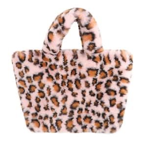 Faux Rex Kaninchenfell Leopard Muster Handtasche - Flauschige Tragetasche - Flauschige Geparden Pelz Handtasche - Trendige Y2K Stil Schulter Geldbörse - Pink