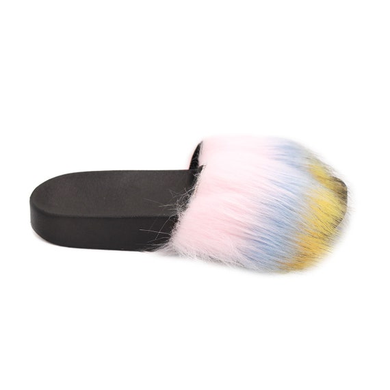 Slippers For Women Pearl Letter Decor Fluffy Furry Slides Faux fur