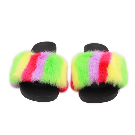 Rainbow fuzzy slides best sale