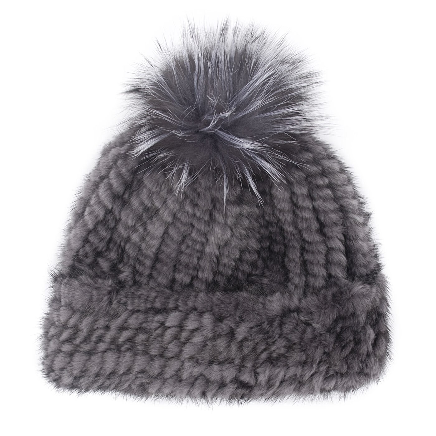 Mink Fur Knitted Winter Hat W Fox Pom - Pompom Beanie  display picture 1