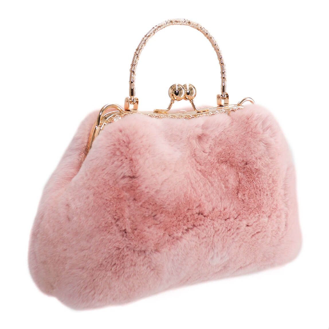 Real Rex Rabbit Fur Clutch - Fluffy Kisslock Pocketbook - Soft 