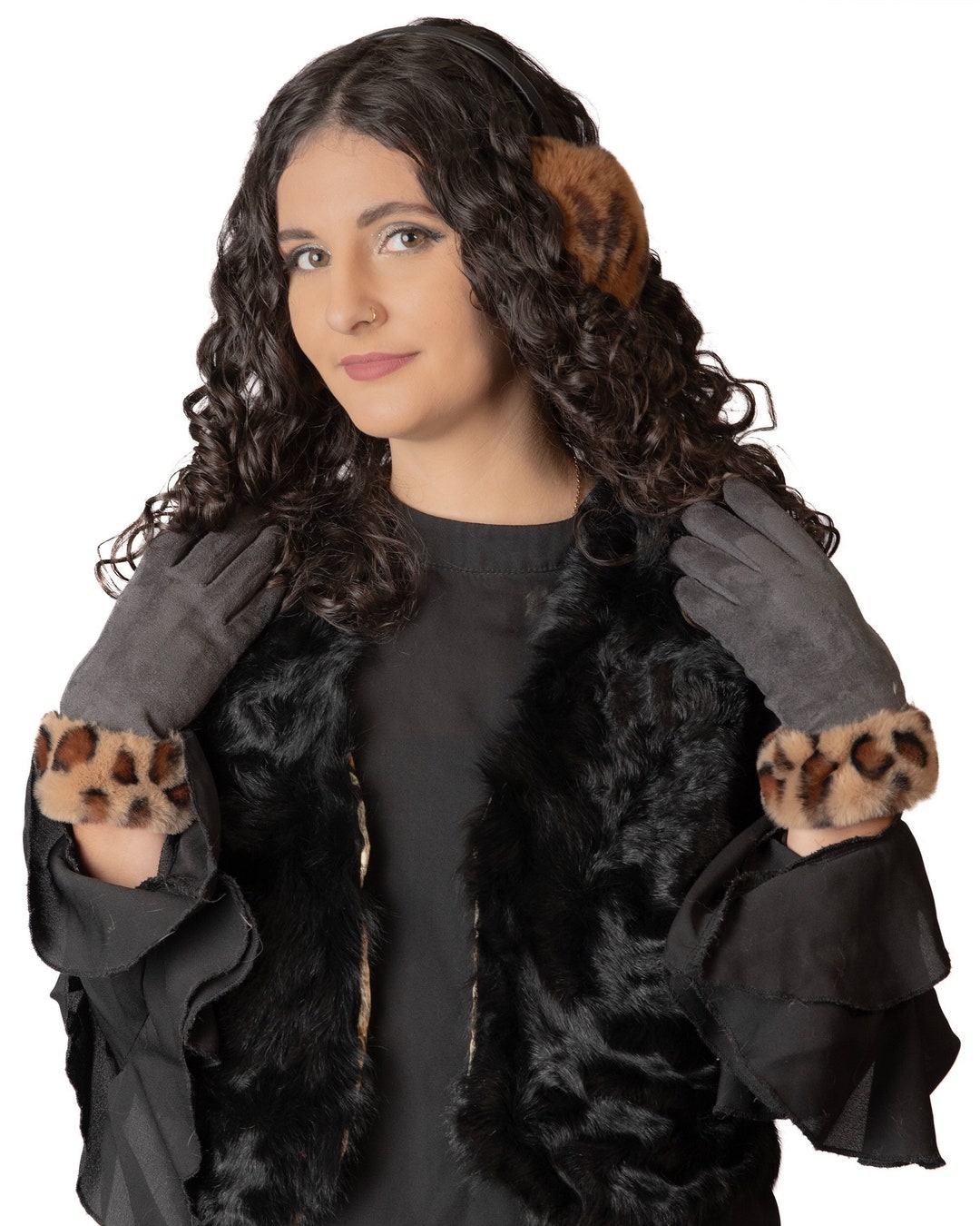 Rex Rabbit Fur Earmuffs With Adjustable Leather Band Soft Earmuffs for Women Fuzzy Women's Ear ...