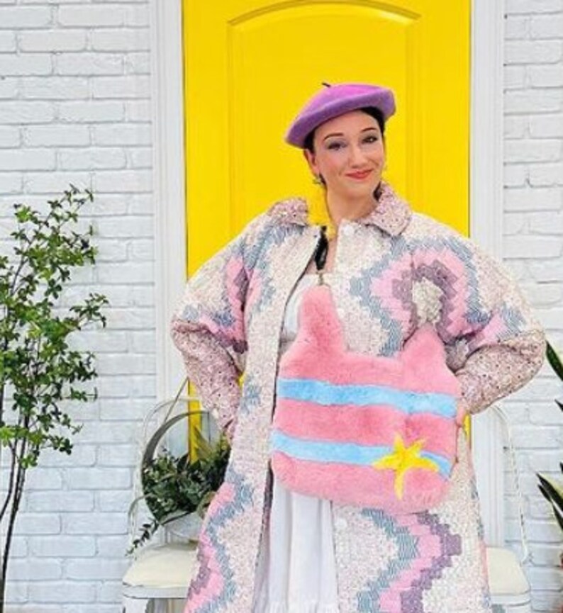 Striped Faux Rex Rabbit Fur Shoulder Bag With Star Fluffy - Etsy