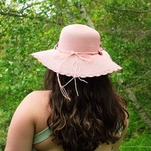 Straw Hat with Flower Brim- Paper Straw Hat - Spring Summer Fall Floppy Hat - Classic Straw Hat - Beach Sunhat Gift- Pink