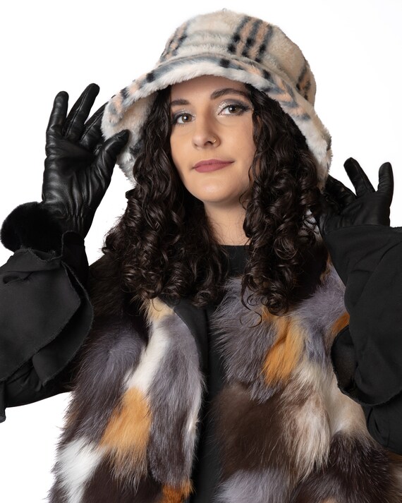 Faux Fur Fabulous Plaid Bucket Hat Faux Fur Plaid Fuzzy Bucket Hat - Trendy Y2K Accessory  main image 2