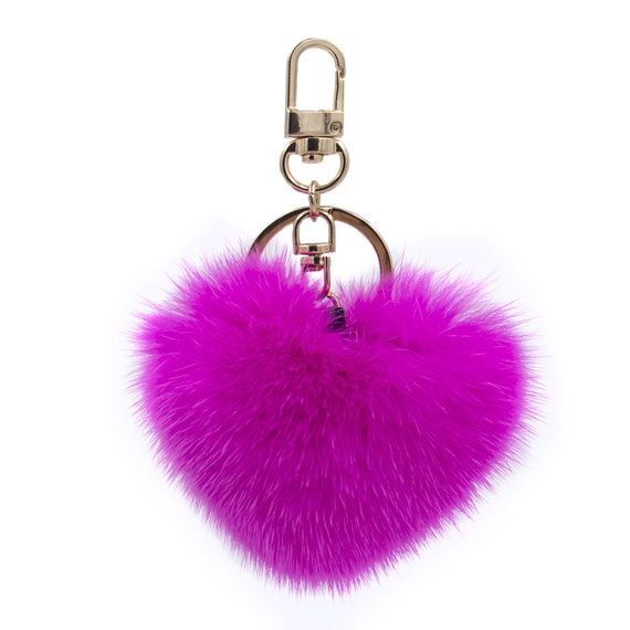 Cute Love Heart Mink Fur Fluffy Handbag Purse Car Key ring Phone Key Chain