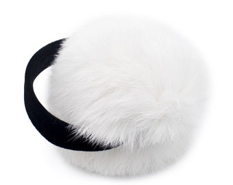 Real Rabbit Fur Earmuff with Velvet Band  - Soft Hair Rabbit - Cute Winter Fuzzy Headband - Ear Warmers - Colorful Fashion Accessory - White