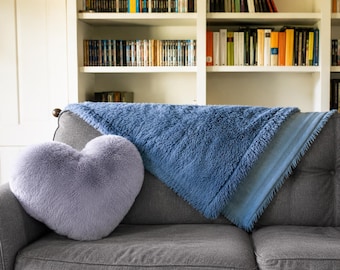 Faux Fur Heart Shaped Pillow - Fluffy Fur Pillow - Luxury Soft Fuzzy Bedding - Home Decor - Accent Pillow - Heart Decoration - Gray