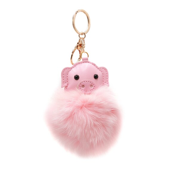 Pig Pompom Ball Keychains for Women Purse Bag Pendant Car Key Ring