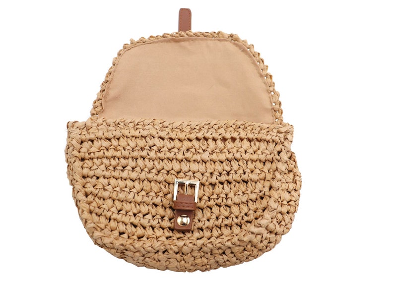 Open beige straw fanny pack