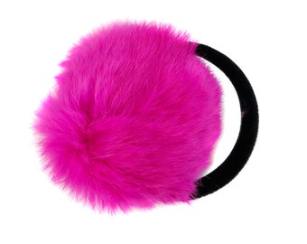 Real Rabbit Fur Earmuff with Velvet Band  - Soft Hair Rabbit - Winter Fuzzy Headband - Ear Warmers - Colorful Fashion Accessory - Fuchsia