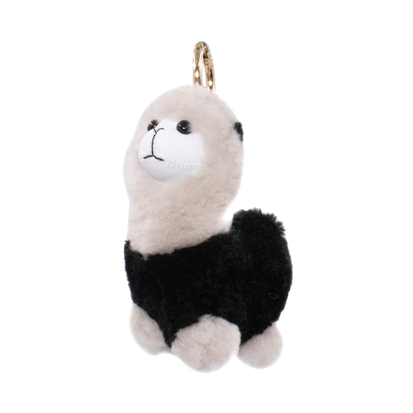 Alpaca Keychain Real Shearling - Cute Happy Adorable Plush Llama Bag Purse Charm - Fluffy Fur Ball Pom Farm Handbag Fashion Gift - Black