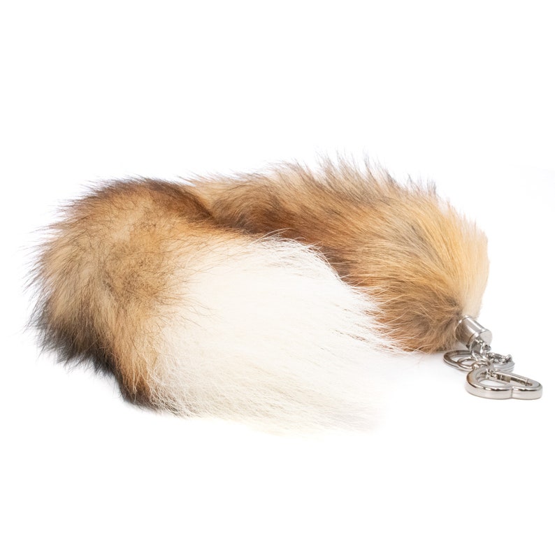 Real Fox Fur Tail Keychain With Heart Clasp - Furry Long Fox Tail ...