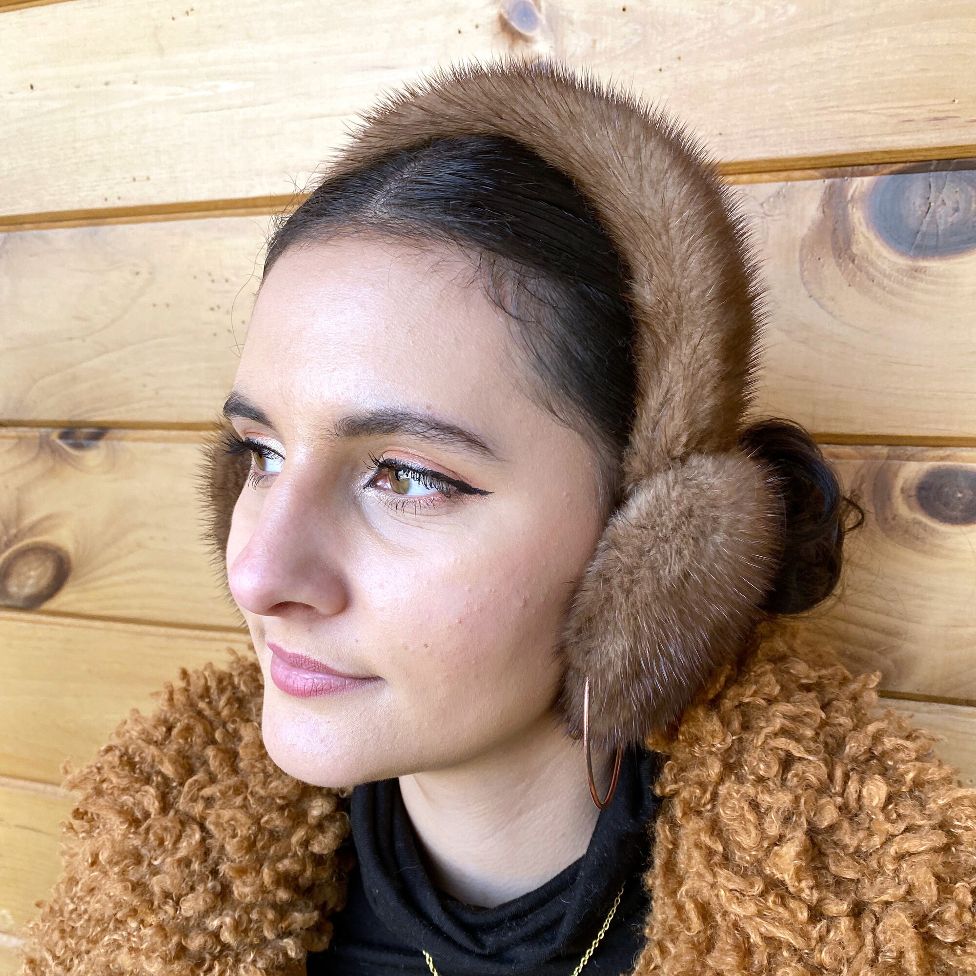 Real Mink Fur Earmuffs With Halo Band - Women