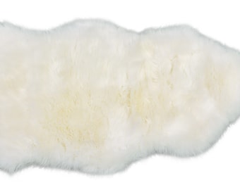 Genuine Sheepskin Single Pelt Shag Rug - Plush Merino Sheepskin - Shearling Rug Home and Dorm Room Decor - Super Soft & Therapeutic - White