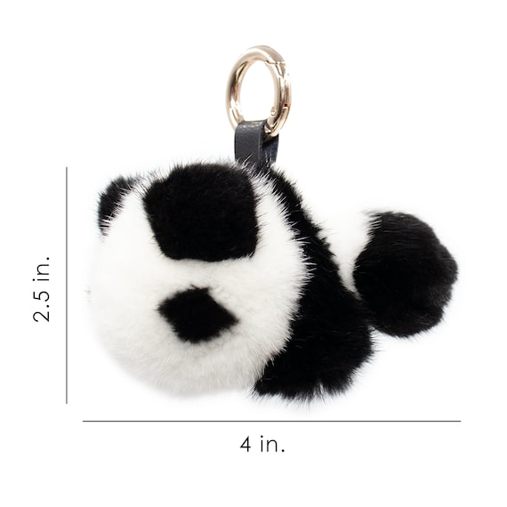 Portachiavi a forma di orsetto panda con pompon di pelliccia di visone - Grazioso ciondolo a forma di animale di peluche - Ciondoli di lusso per borse, portafogli, borsellini, chiavi e molto