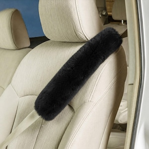 Genuine Shearling Seat Belt Cover - Real Fur Car Accessory - Hot Cold Protection - Plush Style Seatbelt Cover - Black