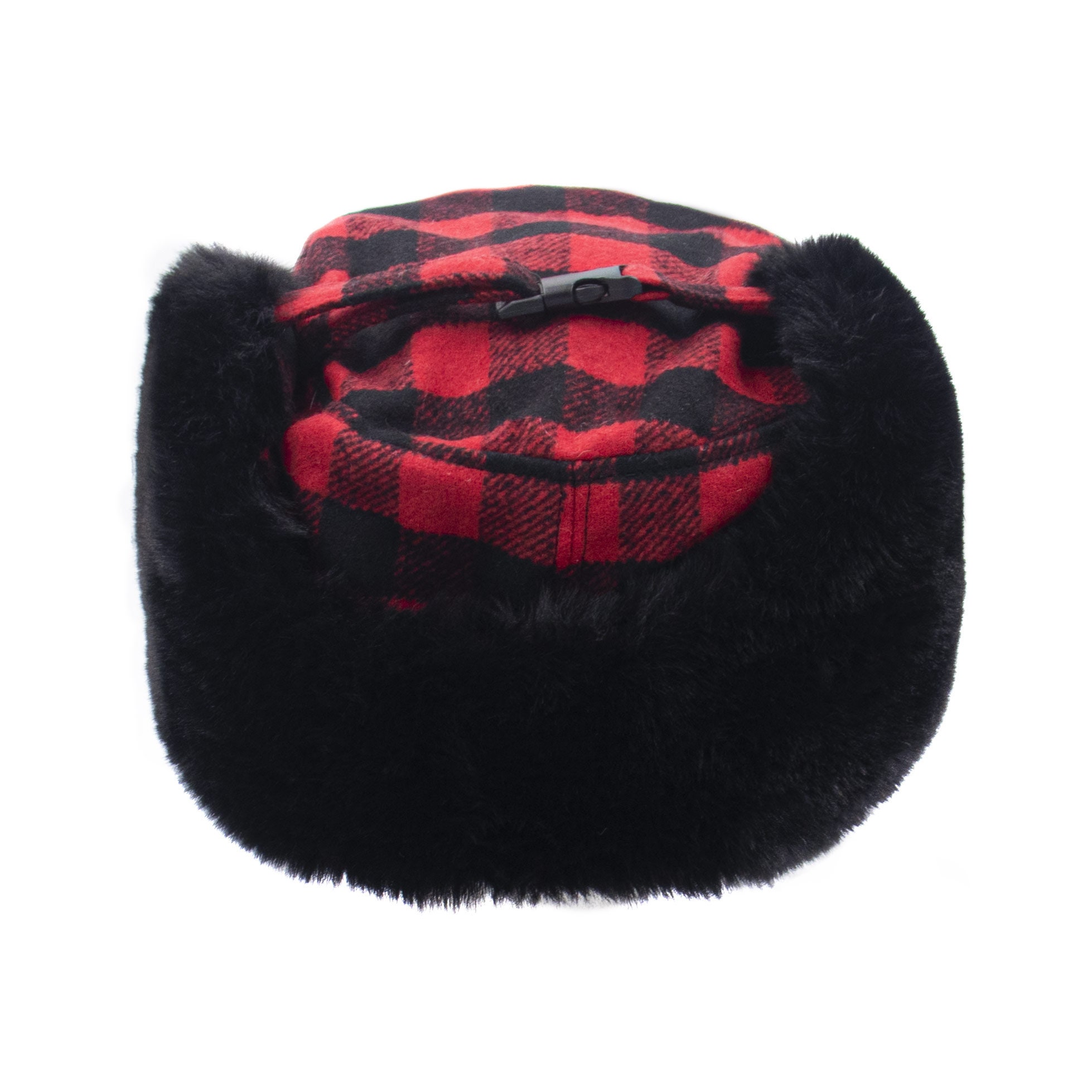 Red Buffalo Plaid Trapper Faux Fur Aviator Hat - Warm Bomber 